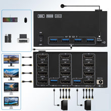 Charger l'image dans la galerie, KVM Switch Partage 2 ordinateurs sur 4 écrans - USB 3.0
